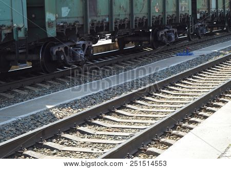 The Concept Of Logistics Of Transportation Of Goods By Rail, Freight Train On The Rails.