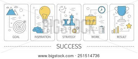 Set Of Success Vertical Banners. Winning In Competition. Getting Reward Or Prize For Achievement. Go