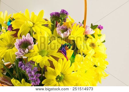 Beautiful Bouquet Of Yellow Chrysanthemums Flowers Close-up.