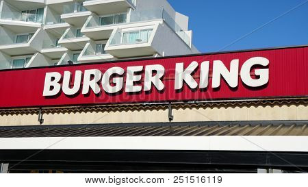 Palma de Mallorca, Spain - September 19, 2017.  Sign of a Burger King fast food restaurant. Burger King is an American global chain of hamburger fast food restaurants