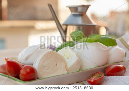 Fresh Soft Italian White Cheese Mozzarella Buffalo, Original From Campania, Paestrum And Foggia Regi