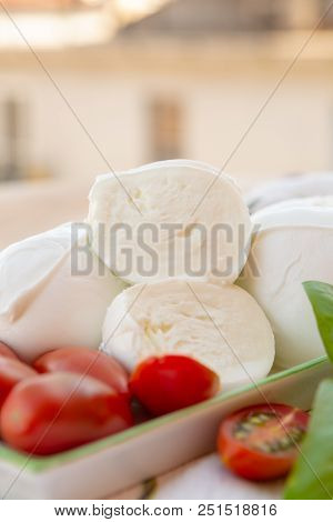 Fresh Soft Italian White Cheese Mozzarella Buffalo, Original From Campania, Paestrum And Foggia Regi