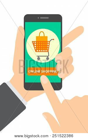 Online Shopping Concept. Buying Goods And Making Payments Online On The Web Sites Using Mobile Phone