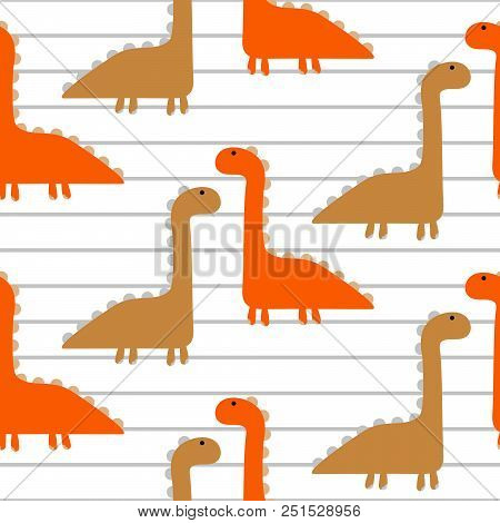 Dino Cheerful Kid Seamless Vector Pattern. Child Animals Repeat Background For Kids Apparel And Text