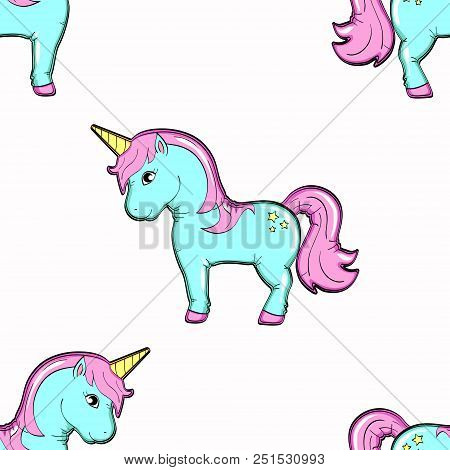 Seamless Background, Animal Object. A Horse, A Pony Or A Small Unicorn. Vector