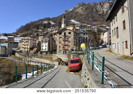 The Hill Village Of Casso In Winter Friuli Venezia Giulia, North East Italy. With A Population Now O