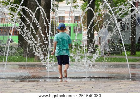 Gomel, Belarus Children Bathing In The Fountain. Square Named After Gromyko