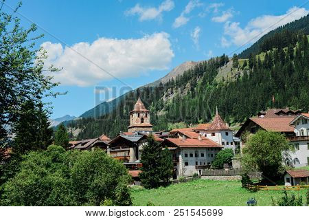 Pretty buildings in village of Bergun, Canton of Grisons, Switzerland