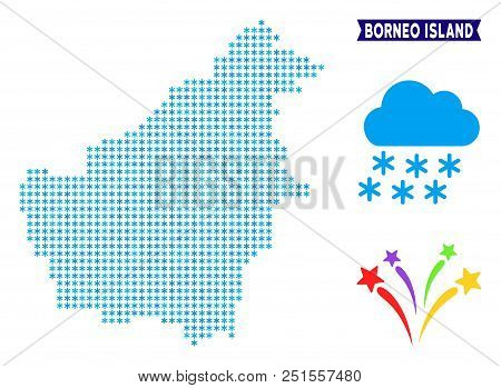 Freeze Borneo Island Map. Vector Geographic Scheme In Blue Ice Colors. Vector Composition Of Borneo 