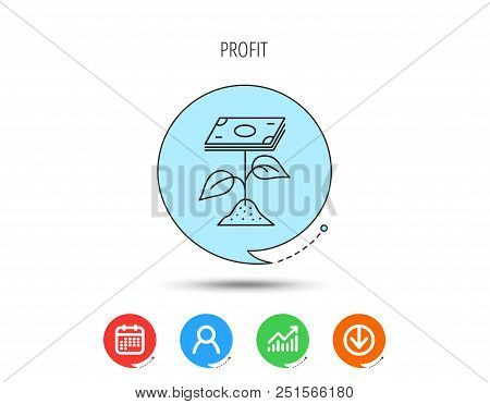 Profit Icon. Money Savings Sign. Flower With Cash Money Symbol. Calendar, User And Business Chart, D