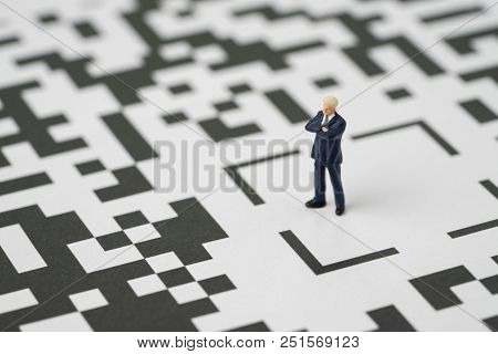 Leadership, Solution For Business Idea Concept, Miniature Figurine Businessman Standing At The Cente