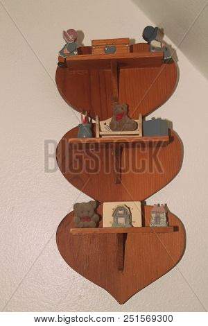 Vintage Wooden Heart Shelves With Mini Crafts