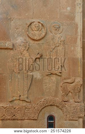 Detail, Stone Carving Of Armenian Cathedral Church Of Holy Cross On Akdamar Island. Turkey