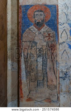 Fresco On The Wall Inside Of Armenian Cathedral Church Of Holy Cross On Akdamar Island. Turkey