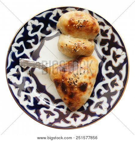Smosa buns in plate isolated on white background
