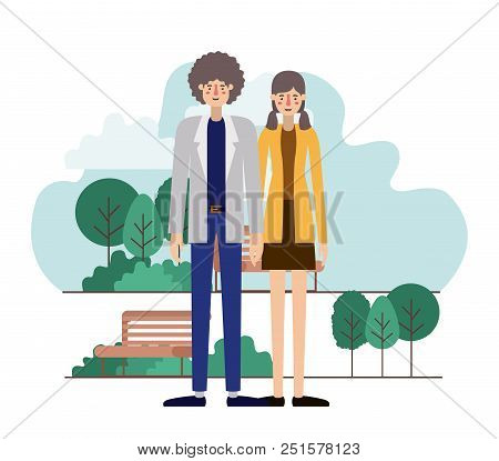 Young Couple Outside Scene Avatars Characters Vector Illustration Design