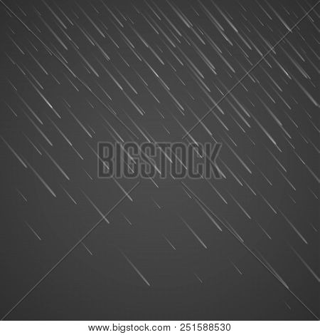 Transparent Anglewise Rain Drops Isolated On Abstract Background. Storm Raindrop Illustration. Vecto