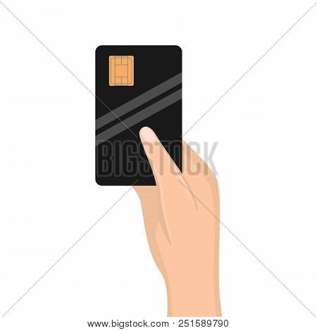 Woman Hand Holding Credit Card. Vector Illustration