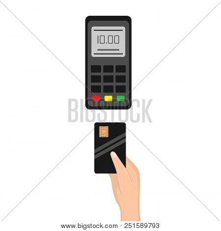 Isolated Vector Illustration. Payment By Card Via Pos Terminal.