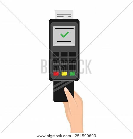Payment Via Card Via Pos-terminal. Isolated Vector Illustration