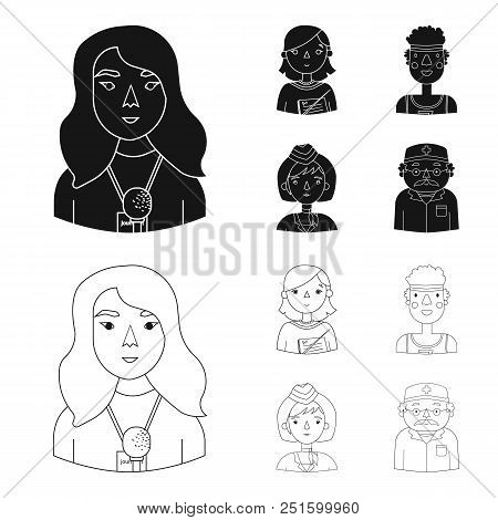 A Journalist With A Microphone With A Badge, A Teacher With A Pointer In Beads, A Stewardess In A Pi