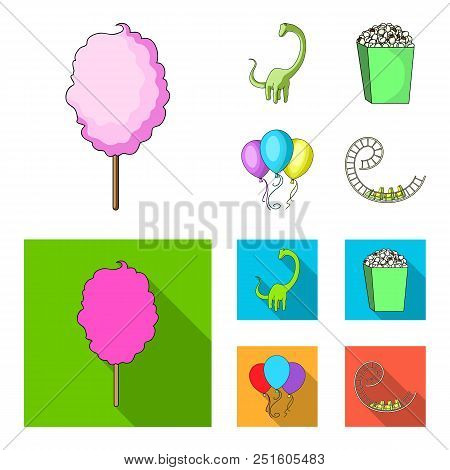 Sweet Cotton Wool On A Stick, A Toy Dragon, Popcorn In A Box, Colorful Balloons On A String. Amuseme