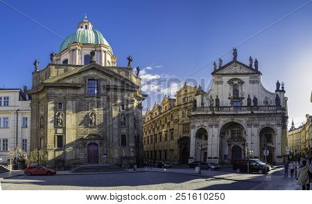 Prague, Czech Republic - April 5, 2018 : Tourists Walking Near The Monument To Charles Iv, Holy Roma