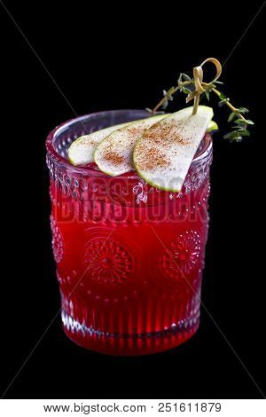 Сurrant Cocktail  On Black Background. Tasty Cocktail