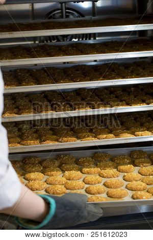Tasty Cookies Being Baked In An Oven. Fresh Bakery