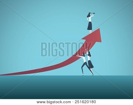 Business Teamwork Vector Concept. All Female Team Working Together. Symbol Of Times Up Movement, Wom