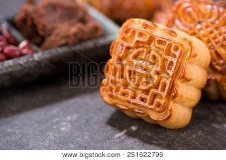 Mooncake In Chinese Traditional Mid-autumn Festival(moon Festival) With Copy Space(text Space) And T