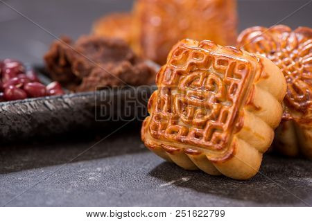 Mooncake In Chinese Traditional Mid-autumn Festival(moon Festival) With Copy Space(text Space) And T