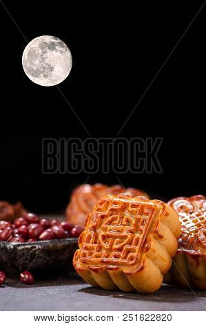 Mooncake In Chinese Traditional Mid-autumn Festival(moon Festival) With Copy Space(text Space) And T
