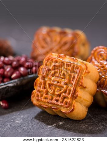 Mooncake In Chinese Traditional Mid-autumn Festival(moon Festival) With Copy Space(text Space) And T
