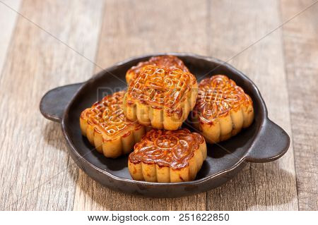 Mooncake In Chinese Traditional Mid-autumn Festival(moon Festival) With Copy Space(text Space) And T