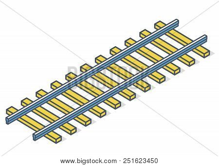 Outlined Vector Railway In Isometric 3d Perspective Isolated On White Background With Railway Cross 