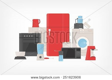 Pile Of Kitchen Utensils, Household Appliances, Cooking Facilities, Electric Tools And Equipment For