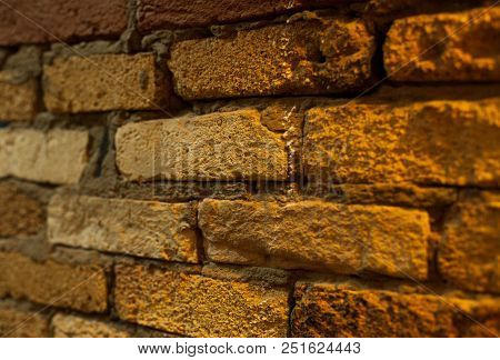 Fragment Of Brown Brick Wall With A Shallow Depth Of Field,  Selective Focus.