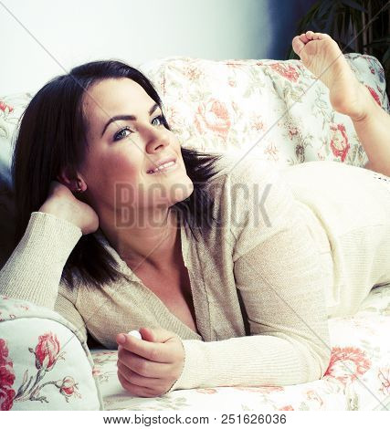 Woman Laying In Bed At Home, Lifestyle People Concept