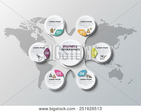 3d Paper Infographic Elements For Six Options. Metaball Business Infographics. Template For Circle I