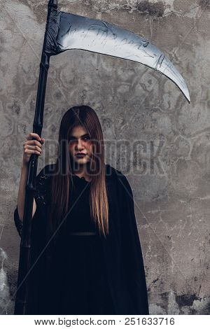 Portrait Woman Ghost Demon She Holding Reaper