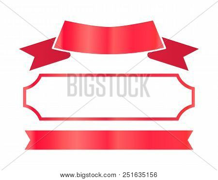 Red Shiny Ribbons And Thin Frame For Certificate Decor Set. Special Documents Adornments Of Bright C