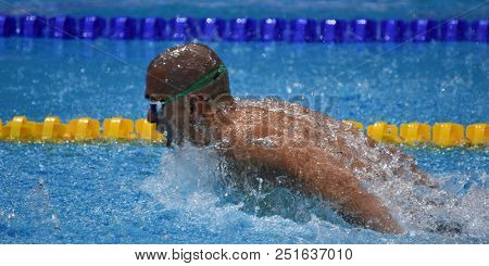 Budapest, Hungary - Jul 25, 2017. Competitive Swimmer Cseh Laszlo (hun) Swimming Butterfly. Fina Swi