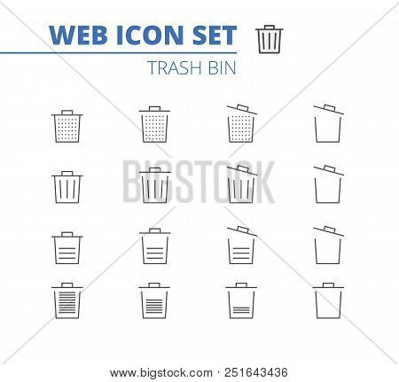 Trash Bin Icons Line Set. Recycle Bin, Trash Bag. Illustration Isolated For Graphic And Web Design.