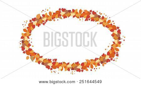 Autumn Oval Wreath With Leaves Isolated On White Background. Element For Season Design. Elipse Frame