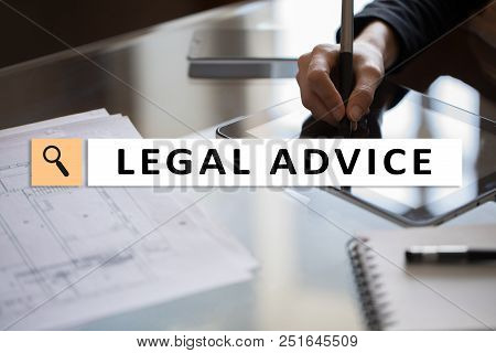 Legal Advice Ext On Virtual Screen. Consulting. Attorney At Law. Lawyer, Business And Finance Concep