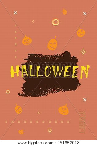 Halloween Vertical Poster With Geometric And Pumpkin Shapes Decoration. Happy Halloween Greeting Car