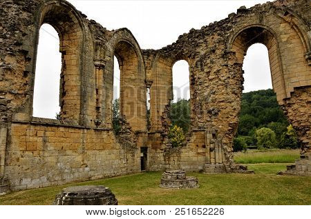 A View Of The Ruins Of The Medieval Byland Abbey In North Yorkshire