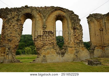A View Of The Ruins Of The Medieval Byland Abbey In North Yorkshire