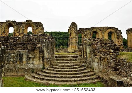 A View Of The Ruins Of The Medieval Byland Abbey In North Yorkshire
